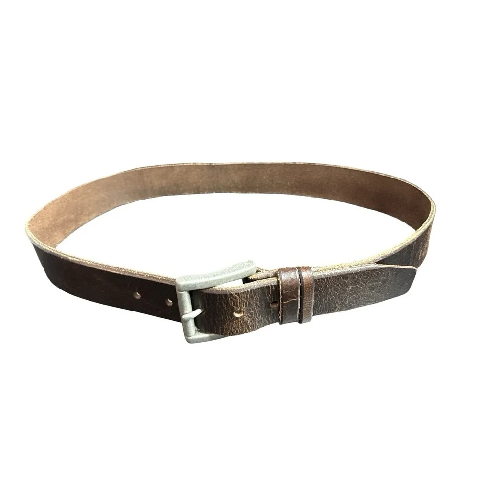 Mens Brown Leather Belt silver tone buckle‎ size 36